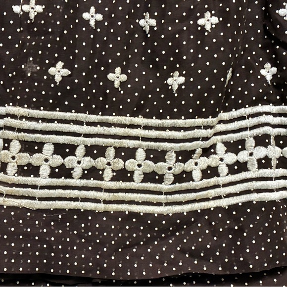 1970s M.G.M. Brown Polka Dot Halter Maxi Dress Prairie Embroidered Hem Sz 10 - Picture 11 of 16